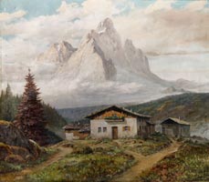 Gehöft vor Gebirge